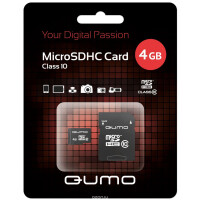 Карта памяти Qumo MicroSDHC 4GB Class10 + адаптер