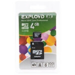 Карта памяти Exployd MicroSDHC 4GB Class4 + адаптер SD
