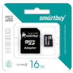 Карта памяти Smartbuy MicroSDHC Class4 16GB+SD адаптер