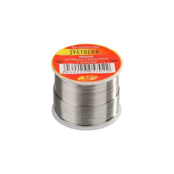 Припой Светозар оловянно-свинцовый 60процентов Sn/40процентов Pb 250гр (SV-55323-250)