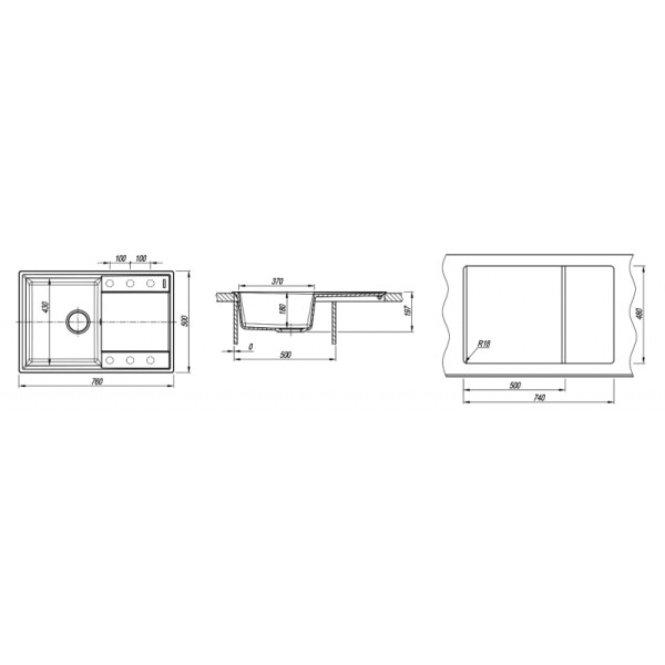 Кухонная мойка Flortek Консул 760 антрацит (23.020.C0760.302)