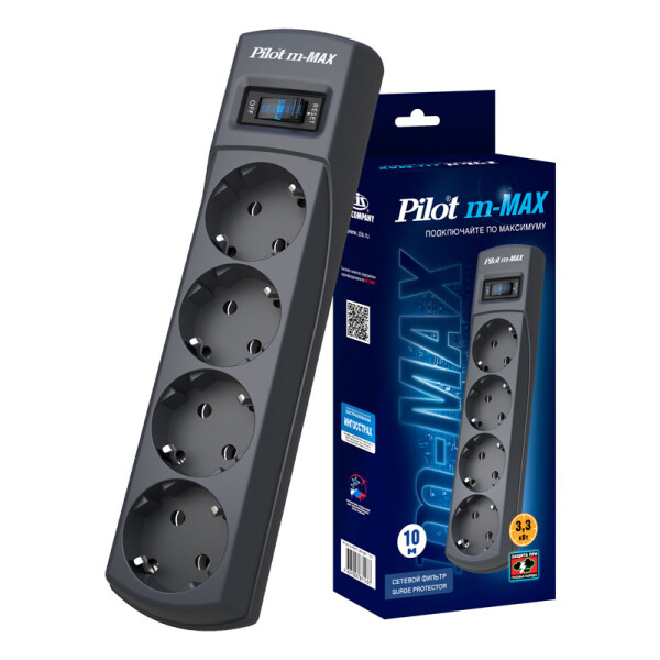 Сетевой фильтр Pilot m-MAX 10м (4 розетки) серый