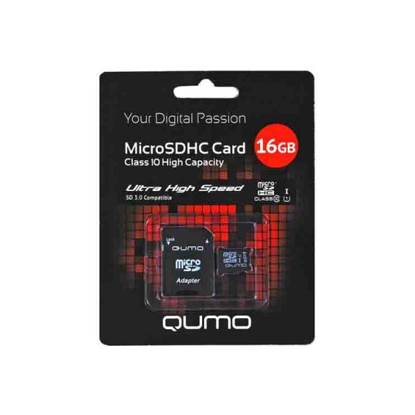 Карта памяти Qumo MicroSDHC 16GB Class10 UHS-I QM16GMICSDHC10U1